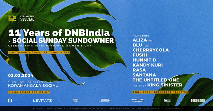 11 Years of DnBIndia x Social Sunday Sundowner [10 DJs + MC / 2-Room Party / Pop Ups / Good Vibes]